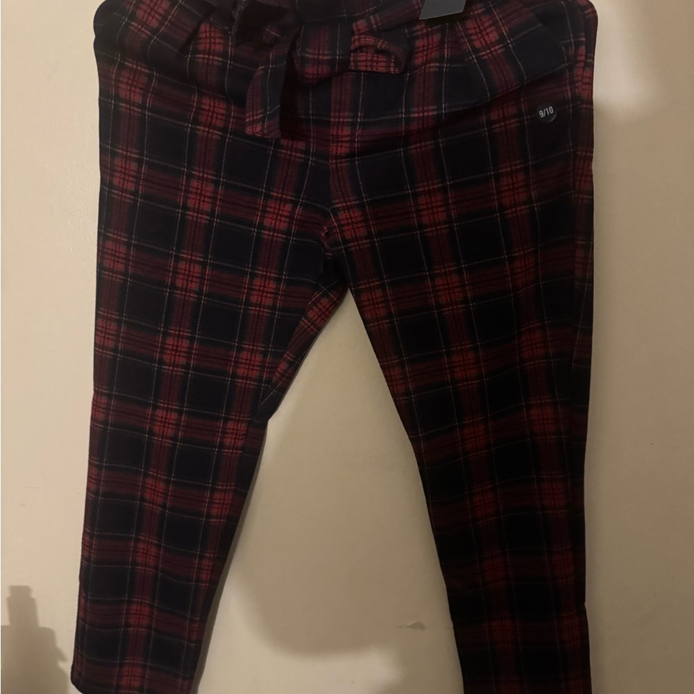 Abercrombie Kids Red and Black Plaid Joggers